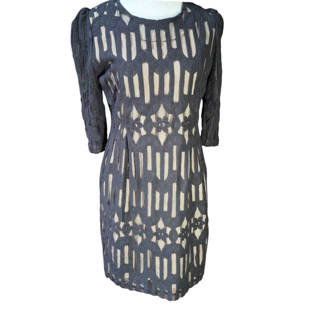 Isabel Marant Women’s Black Sheer Lace Dress | Size Medium | Lined Geometric Flo